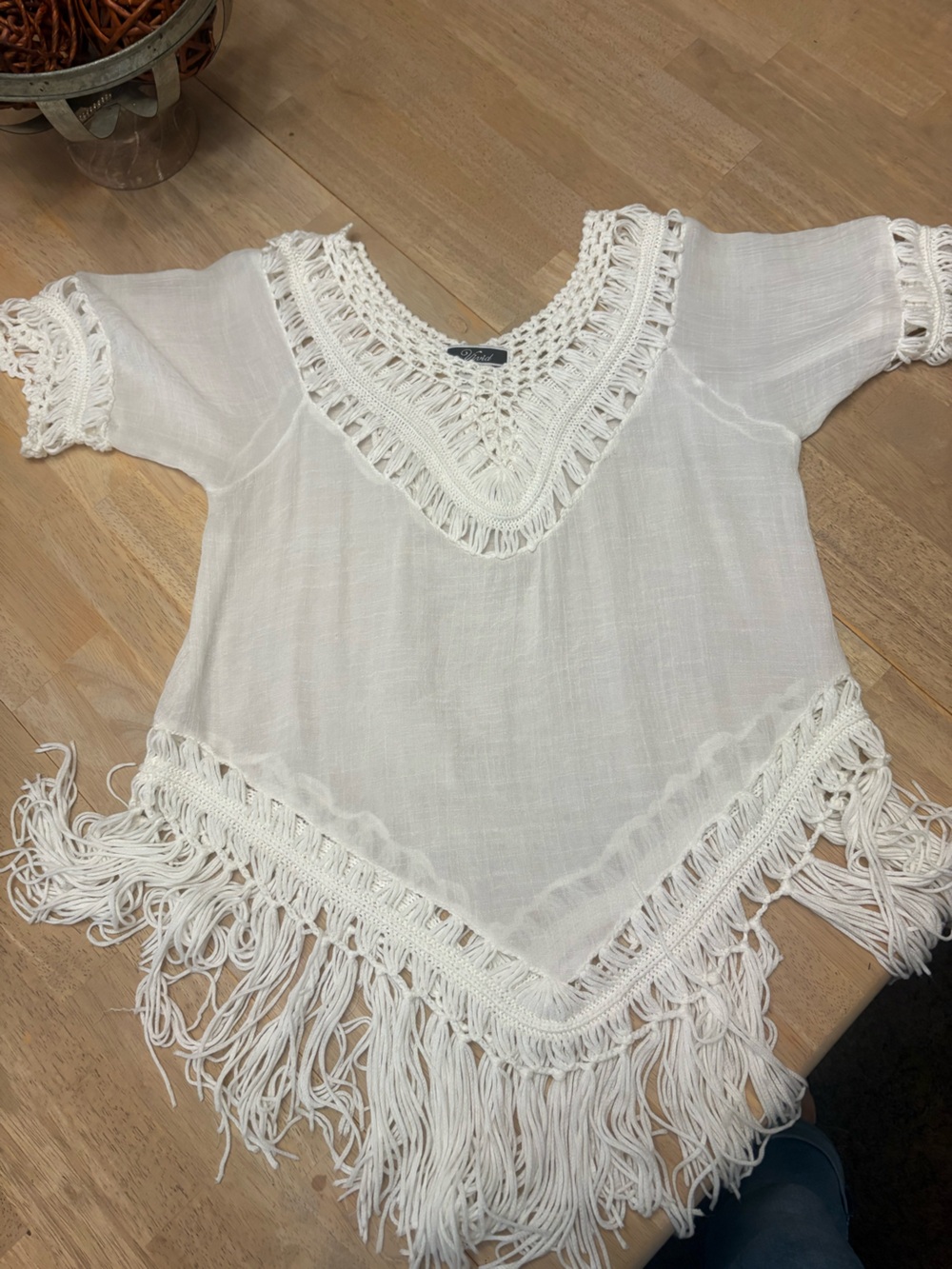 ViVID White Crochet Fringe Beach Cover-Up